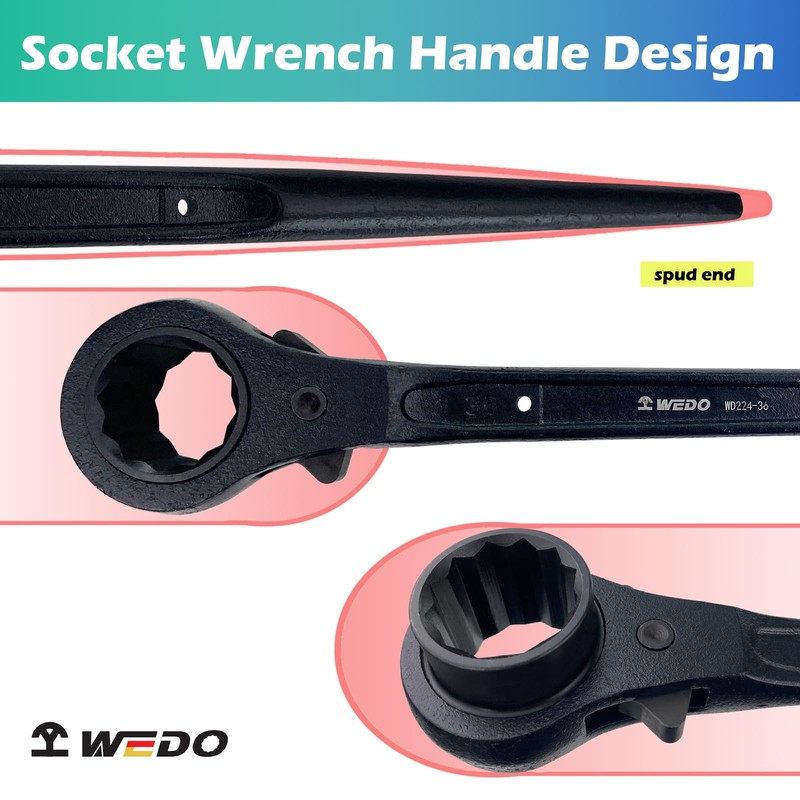 WEDO 24mm Scaffold Podger Ratchet Wrench, One Side Socket Wrench,