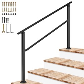 VIVOSUN Outdoor Handrail, 4 Step Stair Handrail, 54" x 36" Fits 1 to 4 Steps, Wrought Mattle Iron Handrail for Concrete Steps, Porch Steps, One-Step Assembly, Black