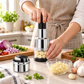 Manual Food Chopper with Storage Container – Hand Press Garlic, Onion, Ginger, Vegetable & Nut Cutter