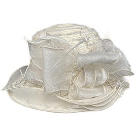 HilyBony Wide Brim Fascinator Kentucky Derby Hat for Women Tea Party Fascinator Cap Church Wedding Cap with Flower, beige