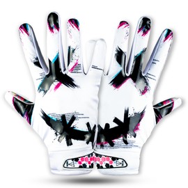 TAQCHA Jester Cross Eyed White Football Gloves - Dominance Unleash Skill and Style Football Gloves - Best College Football - Available in Adult & Youth Sizes (Adult - Small)