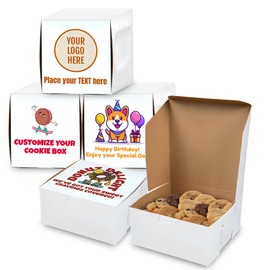 MT Products Custom Printed Bakery Boxes - 6" x 6" x 3" White Customizable Donut and Cupcake Boxes with Logo (Pack of 15) - Made in USA