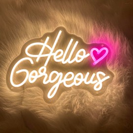 Hello Gorgeous Neon Sign LED Neon Light for Wall White Neon Signs for Bachelorette Party Birthday Engagement Party Wedding Decoration with Switch (16" x 12")