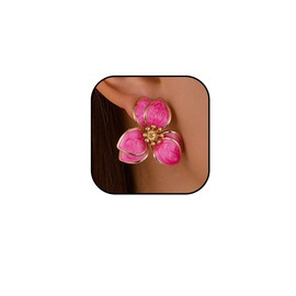 Gold Flower Petal Earrings Flower Stud Earrings for Women Geometric Spring Dresses Earrings Minimalist Statement Jewelry (Pink)
