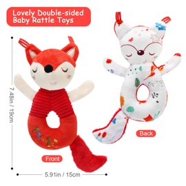 BelleStyle Grasping Toy Baby with Rattle, Motor Skills Toy, Baby Rattle Toy for Newborns, 0-6 Months, Plush Toy, Cuddly Toy, Baby Toy, Gift for Babies, Toddlers from 0+ Months, Fox