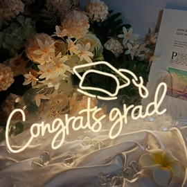 LED Acrylic Congrats Grad Neon Sign Dimmable Congrats Grad Banner Graduation Decorations Class of 2024 for Party Room Dorm Backdrop Celebration Gifts(Warm White)