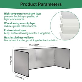 Silver Stainless Steel Large 4 Sided Splatter Guard for Frying Stove Top,Oil Splash Guard Cooking for Stove,Non Stick Foldable Splatter Screen for Stove Top