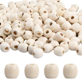 PTJJXA Natural Wooden Balls, Macrame Beads, Large Hole, Natural Wooden Beads 15 mm with Hole, Wooden Beads for Threading, Wooden Beads, Unfinished Craft Beads for DIY Bracelet, Jewellery, 200 Pieces