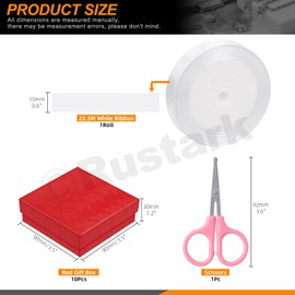 Rustark 12Pcs 9x9x3cm / 3.5x3.5x1 Inch Red Cardboard Jewelry Gift Boxes with Stain Ribbon and Scissor, Small Gift Box with Lid for Necklaces, Rings, Bracelets, Earrings, Pendant, Jewelry