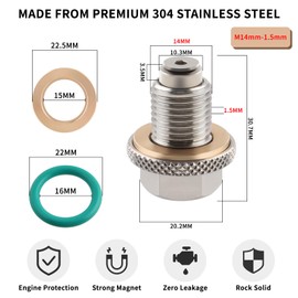 FLMQS M14x1.5 Magnetic Oil Drain Plug, Stainless Steel Oil Pan Plug with 4 PCS Copper Crush Washers & 1PCS NBR Seal, Anti-Leak Engine Oil Drain Bolt for GMC Chevrolet Ford