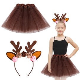 LUYANFX Reindeer Costume Set with Reindeer Headband and Tutu, Animal Costume Children Girls, Antlers Headband Reindeer Costume for Christmas, Carnival, Cosplay Party (B)