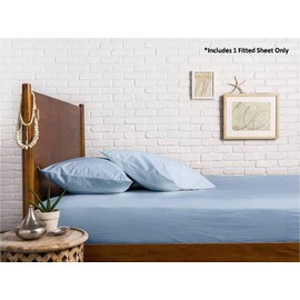 Charlottely Hues 1000 Thread Count Fitted Sheet - 100% Egyptian Cotton Long-Staple Breathable Sateen Weave All Around Elastic Fit - Mattress Fit Upto 18Inch Deep Pocket Fitted Sheet - Queen (Sky Blue)