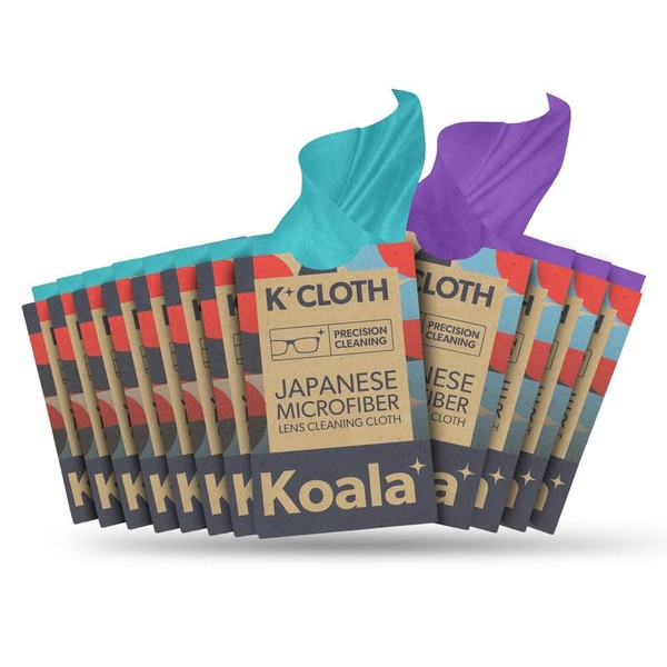 Koala Lens Cleaning Cloth | Japanese Microfiber | Glasses Cleaning Cloths | Eyeglass Lens Cleaner | Cloth Cleaners for Camera Glass Lenses and Screen Cleaning | Blue & Purple (Pack of 12)