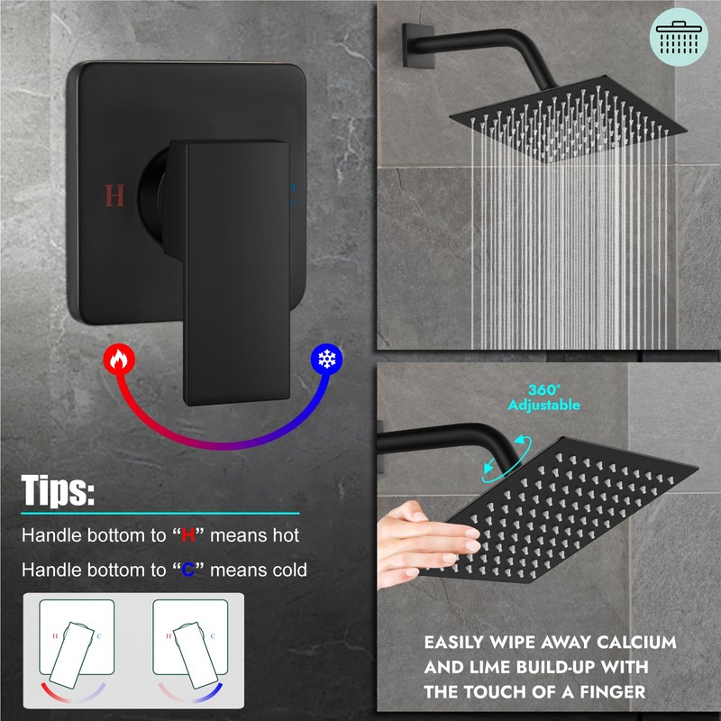Heyalan 8 Inch Shower Head and Handle Set Square Shower
