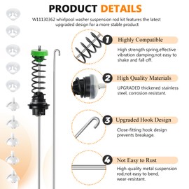 Updated W11130362 WTW5000DW2 WTW5000DW3 Washer Suspension Rod Kit by Blutoget-Washer Shock Absorbers Fit for Whirlpool WTW5000DW1 WTW5000DW0 Kenmore Maytag MVWX655DW1 MVWC565FW1 W10594080 W10780040