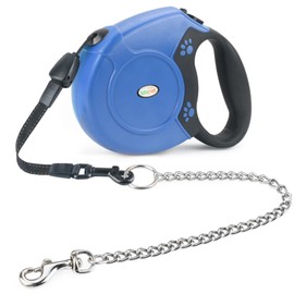 Idepet Heavy Duty Retractable Dog Leash for Small and Medium Dogs, Anti-Chewing Steel Chain Design,360 DegreeTangle-Free,Break and Lock System,26ft Leash Dog Walking (Blue, Round Rope)