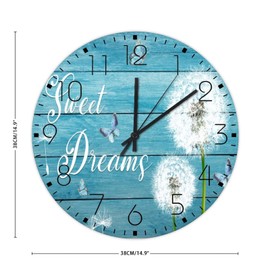 Autravelco Silent Wall Clock Non-Ticking Sweep Movement Sweet Dreams Retro Wall Clocks White Dandelion Flower Plants Fireplace Decor for Nursery Patio Daycare 15 Inch