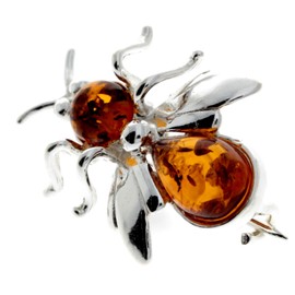 Genuine Cognac Baltic Amber & Sterling Silver Exclusive Fly Bee Brooch - M801