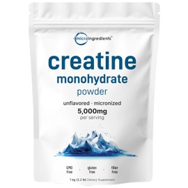 Creatine Monohydrate Powder 1 kg (2.2 Lbs), 5000mg Per Serv, Micronized Creatine Powder, Unflavored, Pure, No Filler, Keto & Vegan Friendly, Easy Dissolve Pre Workout Creatine for Women and Men