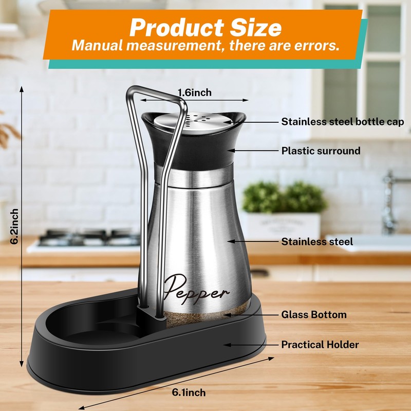 Salt and Pepper Shakers Set with Holder,4 oz Stainless Steel