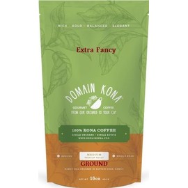 100% Kona Coffee - Extra Fancy grade - GROUND - Medium Dark roast, Single estate gourmet coffee, 16 ounces, ships direct from Domain Kona Coffee