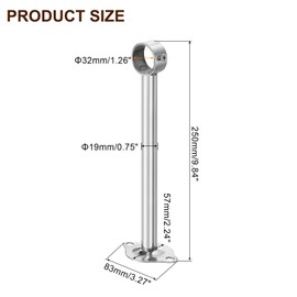 sourcing map 3 Set Ceiling Mount Curtain Rod Bracket, Fit 32mm/1.26" Pipe Length 250mm/9.84" Stainless Steel Curtain Rod Hooks Hangers for Walls Wardrobe Pipe Curtain Pipe, Silver