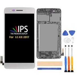 Compatible with LG K8 2017 LCD Display Screen Replacement,for Aristo M210 MS210 US215 M200N X300 K120K K120S K120L 5.0" Display LCD Panel Repair Parts Kit,with Tools (White with Frame)