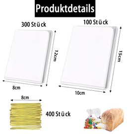 800 Stück cellophantüten Klein, Kleine Durchsichtige Tüten Zum Verpacken von Keksen, Kleine Tüten für Süßigkeiten 12x8cm, Klarsichttüten Zum Befüllen 20x15cm Ausgestattet mit Gold Bindebändern