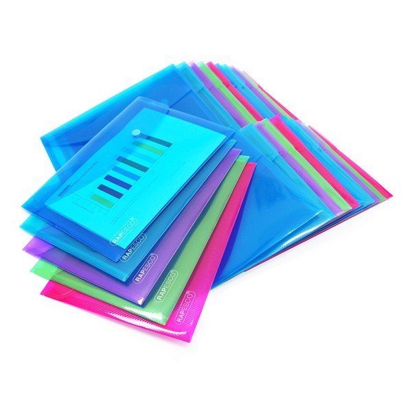 Rapesco 1498 farbige transparente Dokumentenmappe, A5, verschiedene Farben, 25 Stück