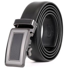 Mio Marino Classic Ratchet Belt - Premium Leather - 1.38 Wide - Adjustable Buckle - Preeminent - Jet Black - Adjustable from 28" to 44" Waist