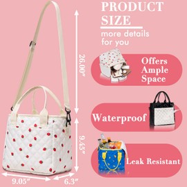 TuErCao Cute Strawberry Lunch Box for Women Lunch Bags for Work Small Insulated LunchBag for Picnic Travel Shopping, Portable Lightweight Ultrasonic Soft Touch LunchTote for Young Ladies