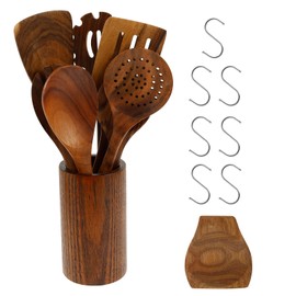 9 Pcs Wood Utensil Set Teak Wood Kitchen Cooking Utensil Set Kitchen Kit Practical Cookware Kit for Home Everyday Use