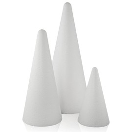 MCE-Commerce 1 x polystyrene Cone 7 cm, 9 cm, 21 cm, Diameter 12 cm, Height, Styrofoam, White, Höhe 12, 21, 27 cm