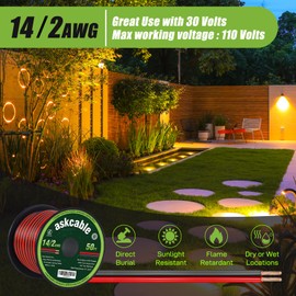 Askcable 14/2 Low Voltage Landscape Lighting Copper Wire 14 Gauge 250Feet Oxygen-Free Copper Cable Wire 2 Conductor 14AWG 250FT Outdoor Direct Burial Electrical Copper Wire