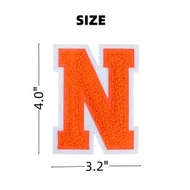 1 PCS 4.0" Orange Chenille Letter Patch, Iron on Patches for Hats, Clothes, Bags, Backpacks, Jeans, Hoodies, Jackets - Initial Patch, Large Varsity Letter (N)