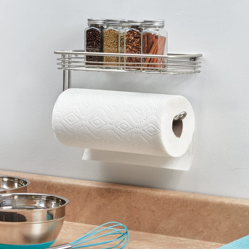 iDesign Classico Steel Wall Mounted Paper Towel Holder with Shelf