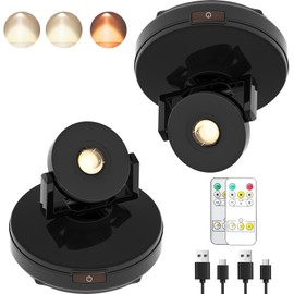 Wireless LED Spotlight 2 Pack, Rechargeable Uplights Battery Powered Picture Lights with Remote, Stick Spot Lights Puck Light with Timer Dimmable for Wall Display Dartboard Painting Accent Closet