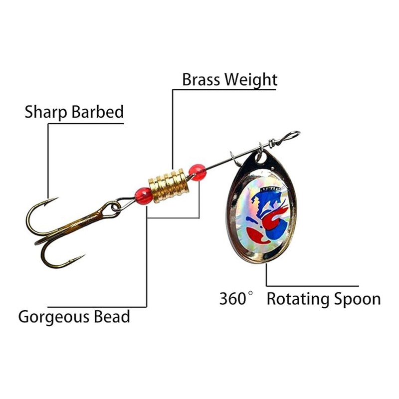 AIMALL 30PCS Spinner Fishing Lure Set with Treble Hooks 2.4in
