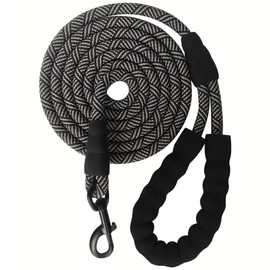 YUCFOREN 7FT/8FT/10FT Heavy Duty Rope Dog Leash, 1/2" Diameter Strong Nylon Medium Large Dog Leash with Soft Handle - for Outdoor Pets Walking Playing Exploring (Black, 8’ x 1/2")