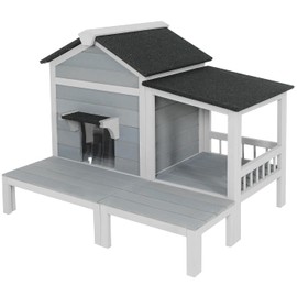 YUSING Outdoor Cat House, Feral Kitty Shelter Outside Waterproof with Large Balcony, Escape Door