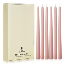 Pickood New Burning Formula Unscented Dripless 12-Inch Taper Candles Set of 12 - Pearl Blush, for Wedding, Dinner - Smokeless, Long Burning - Hand Poured, Colored Tall Candlesticks - Rubor Perla