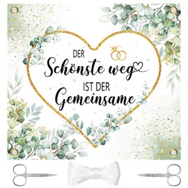 Esshogo 200 x 180 cm Wedding Decoration Sheet, Wedding Sheet for Cutting Out, Wedding Sheet with 2 Scissors and Rope, Wedding Decoration Sheet, Heart for Cutting Wedding Gifts, Bed Sheet for Registry