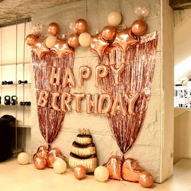 rose gold balloons birthday decorations for women happy birthday banner party decorations Fringe Curtain Heart Star Foil Confetti Balloons Girls princess birthday party