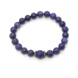 Armband für Damen aus blauen Lapislazuli-Perlen und tibetischen Perlen in antiker Bronze