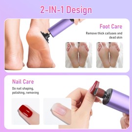 ANGNYA Electric Foot Callus Remover, 2 in 1 Foot File Grinder with 9 Adjustable Speeds and Replacement Sandpaper Disk, Electric Sanders Callus Remover for Feet Pedicure Tool for Dead Skin Purple