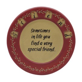 CVHOMEDECO. Primitive Rustic Wood Decorative Plate Round Vintage Display Wooden Friend Plate Home Décor Art, 9-3/4 Inch