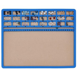 BENECREAT Blue Bead Mat, 35.5x28cm Rectangle Felt Bead Design Board with Scales and 14 Grids, Beads Tray for Jewelry Making, Beading Supplies