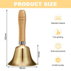 GmeDhc Gsrhzd Bell, 1 Piece Table Bell, Classic Hand Bell, Metal Bells with Wooden Handle, for School, Dinner at the Reception, Hotel Service, Meditation Prayer