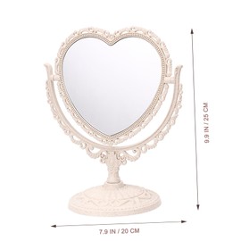 FRCOLOR Heart Shaped Makeup Mirror Tabletop Vanity Mirror Double Sided Magnifying Makeup Mirror with 360 Degree Rotation Vintage Bedroom Vanity Mirror (Heart Shape, Beige)