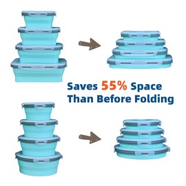 Lunememo 8 Pack Collapsible Silicone Food Storage Containers with Lids, Freezer & Dishwasher Safe, Foldable Lunch Box for Camper, Leftovers, Snacks, Meals